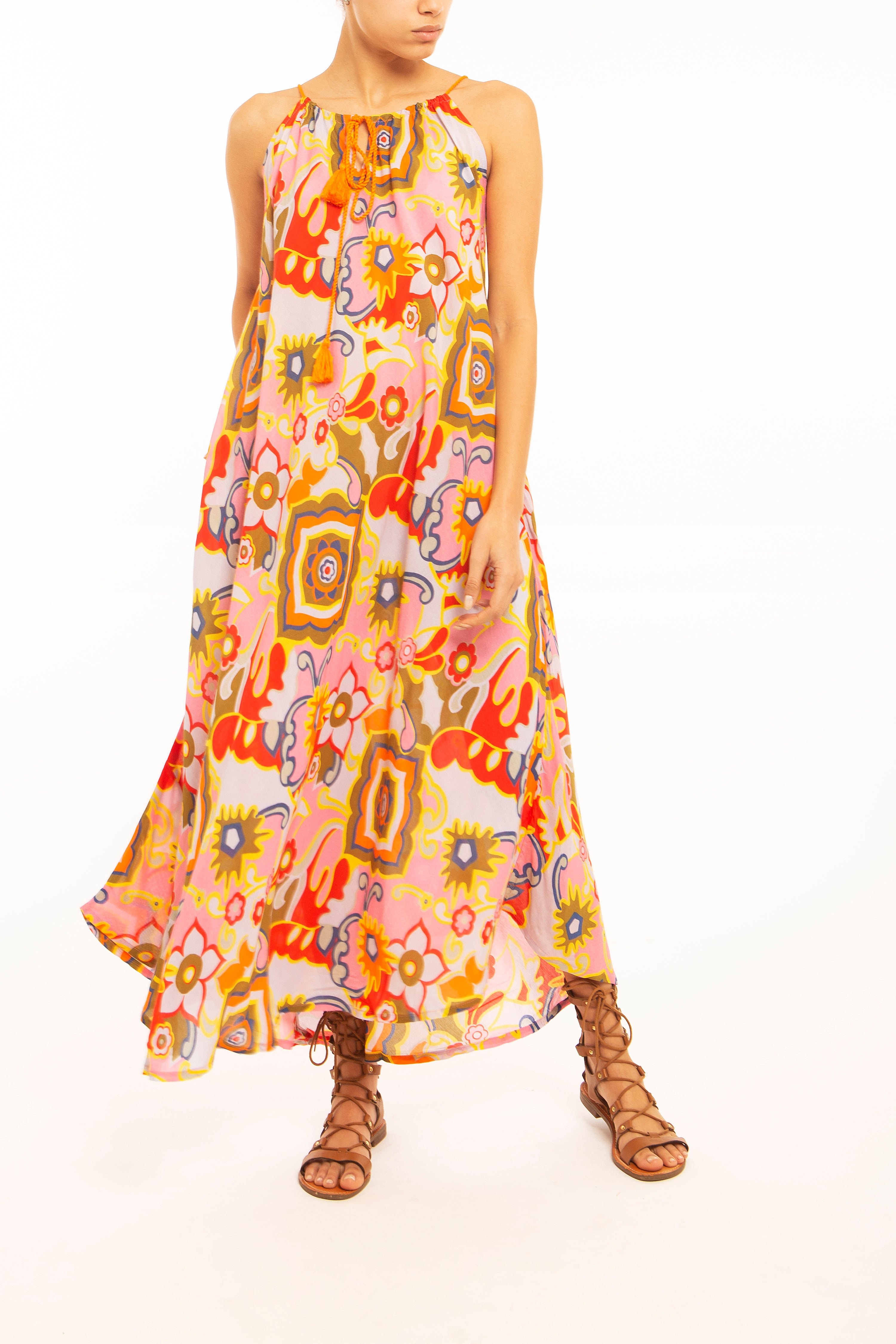 sundress, one size fits all, adjustable straps, woodstock print