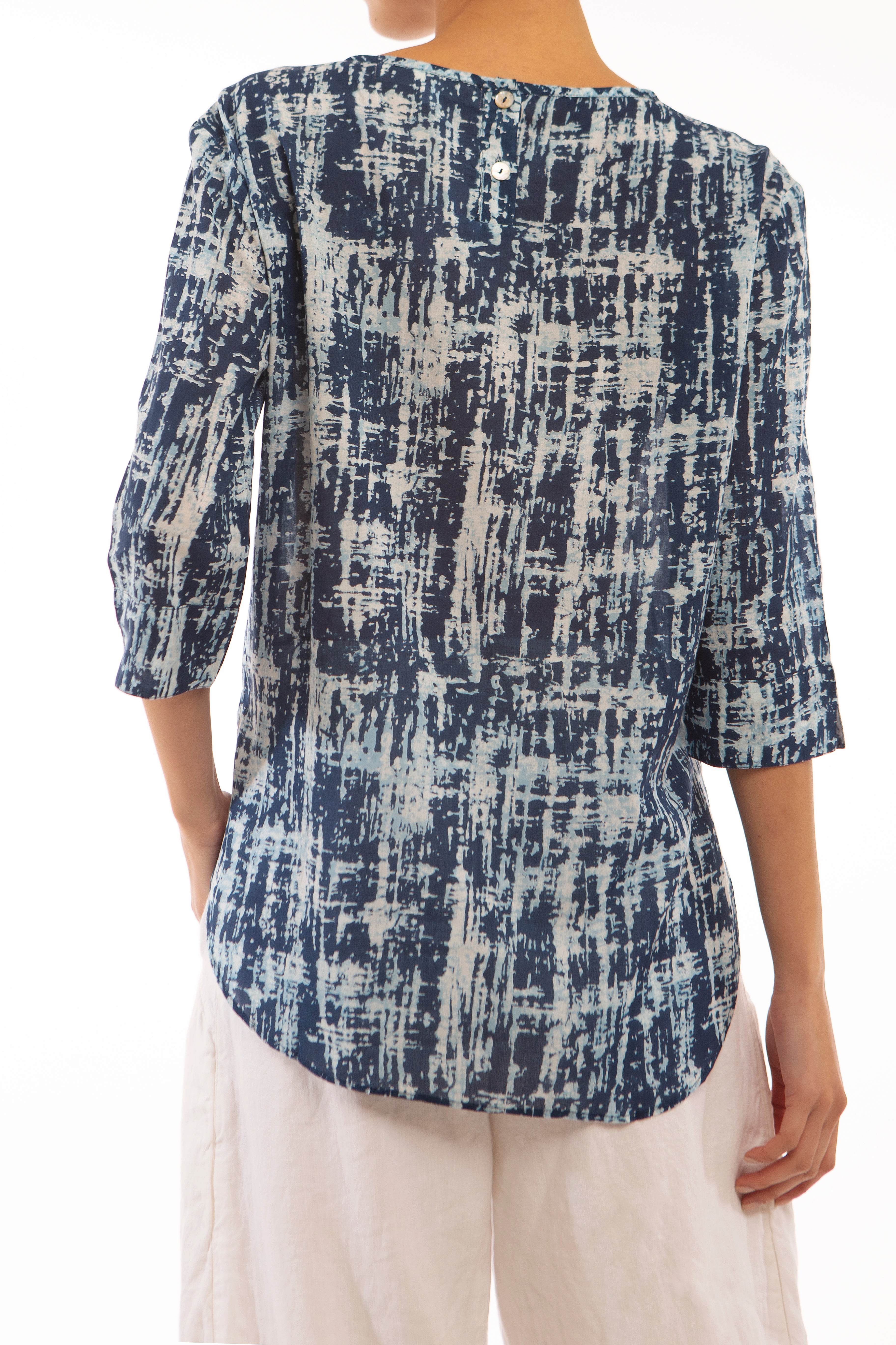 round neck shirt, blue shibori